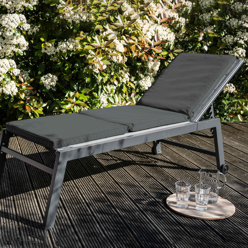  Lot De 2 Coussins Bain De Soleil Polyester Gris 186x53x5 Cm