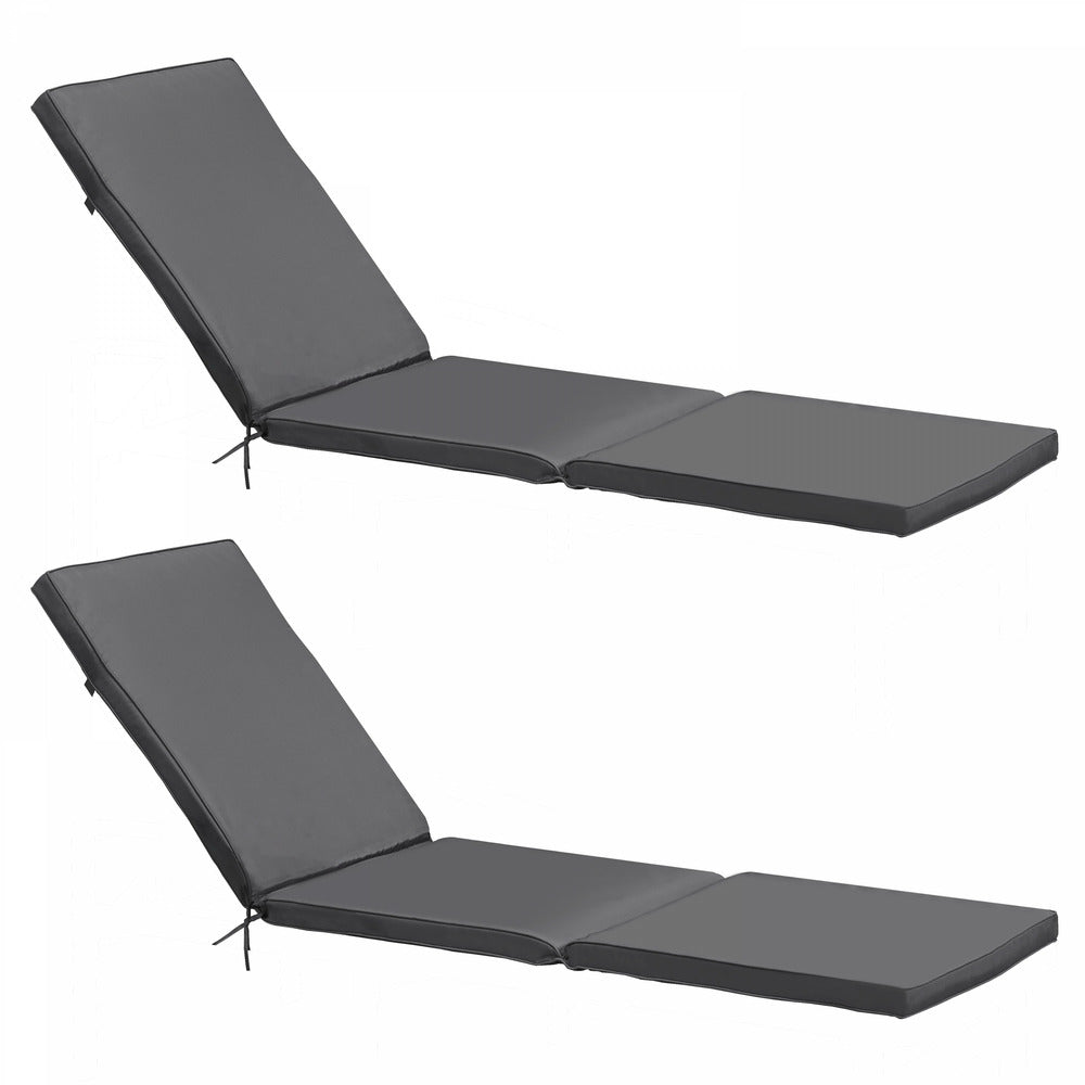  Lot De 2 Coussins Bain De Soleil Polyester Gris 186x53x5 Cm
