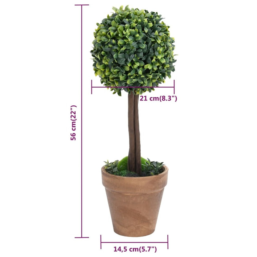 VIDAXL Plantes De Buis Artificiel 2 Pcs Avec Pots Boule Vert 56 Cm