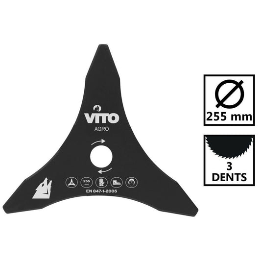  Lame De Coupe Débroussailleuse 255mm Vito 3 Dents -alesage 25.4
