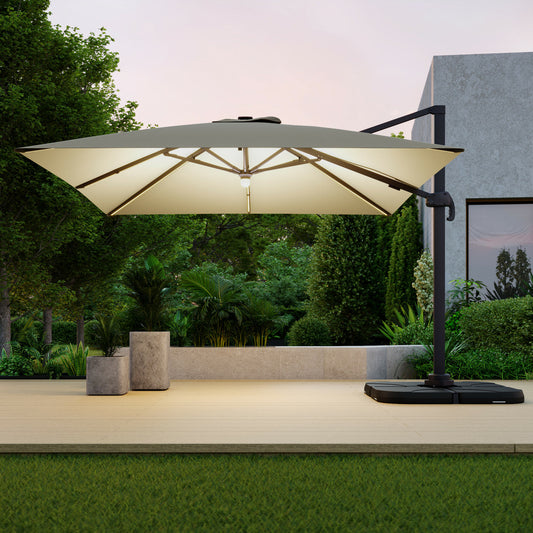  Parasol Déporté Led 3x4m Rectangle En Aluminium - Rotatif 360° - Taupe- Rome