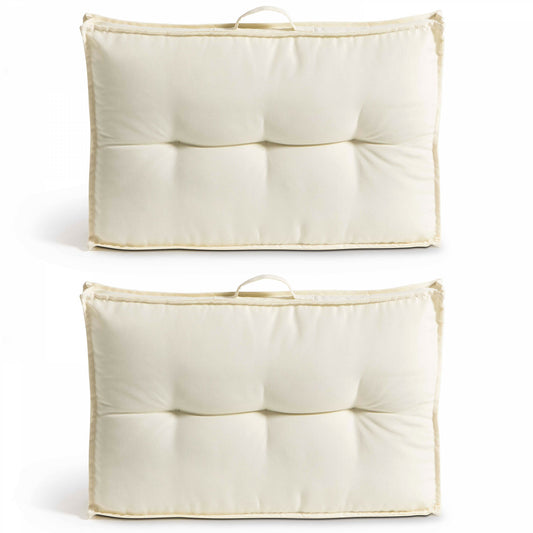  Lot 2 Coussins Palette Dossier Polyester Blanc 60x40x12 Cm
