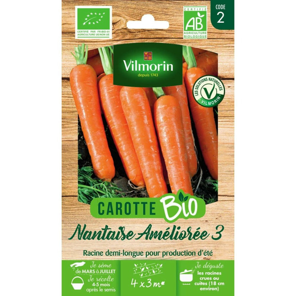  Sachet Graines Carotte Nantaise Améliorée 3 Bio - Daucus Carota