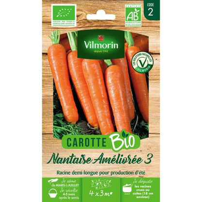  Sachet Graines Carotte Nantaise Améliorée 3 Bio - Daucus Carota
